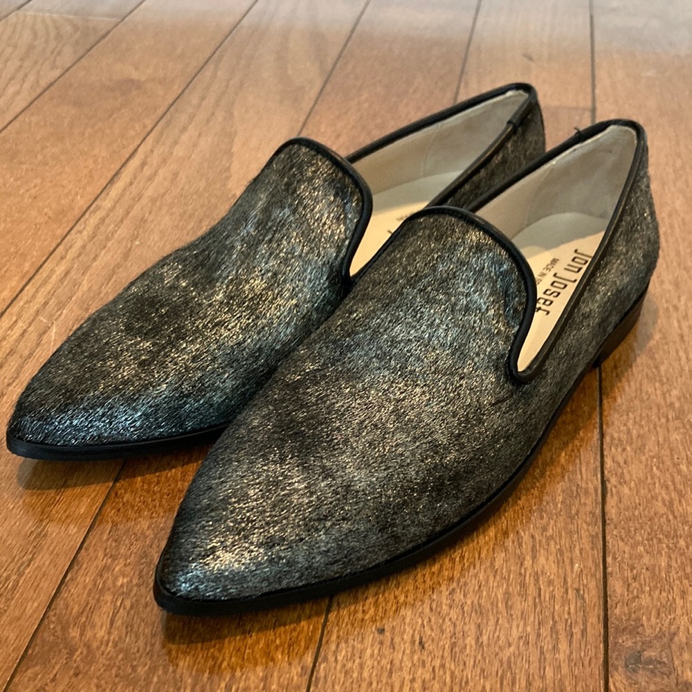 Jon Josef Gray Silver Pony Hair Flat Loafer - 6